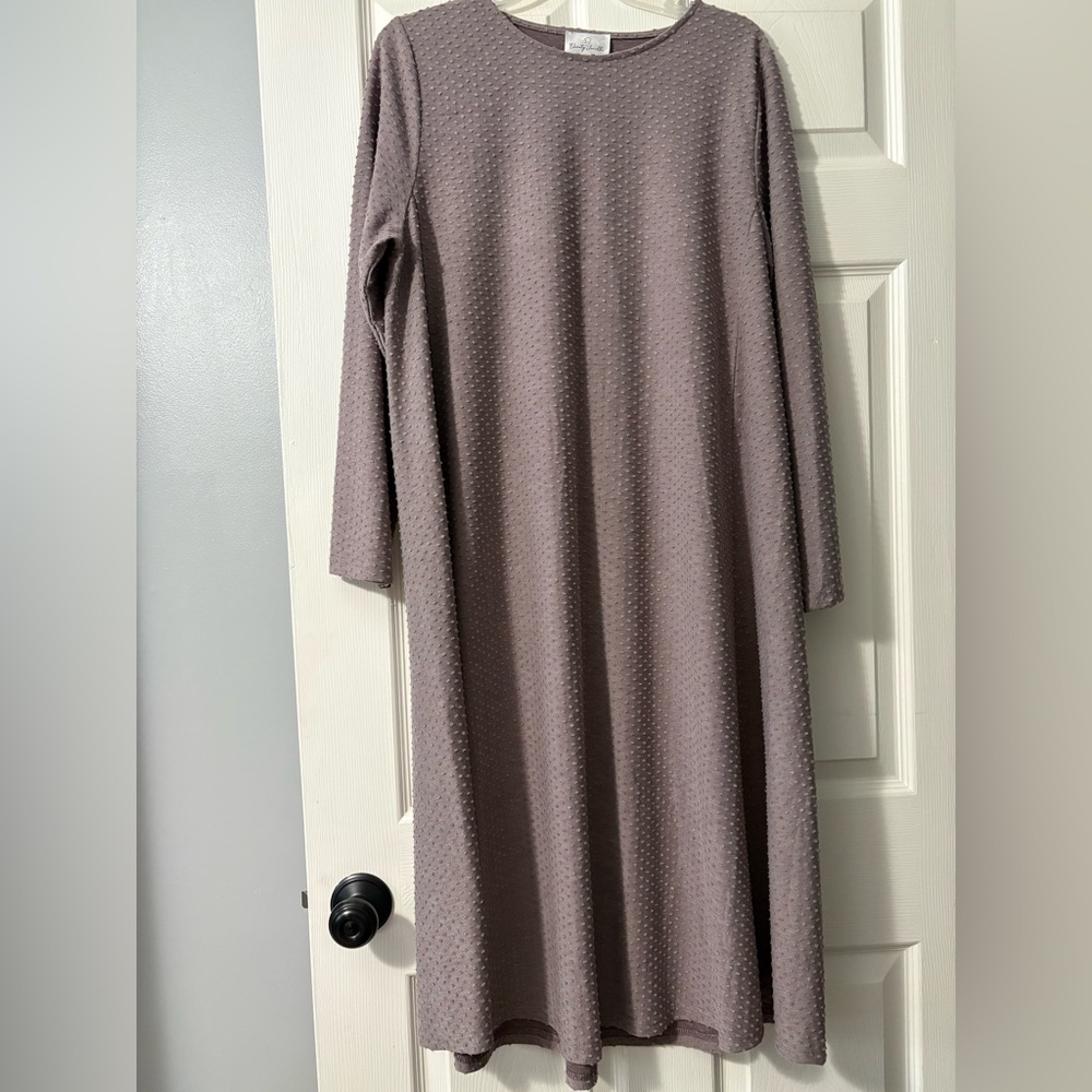 Taupe Textured Long Sleeve Midi Dress